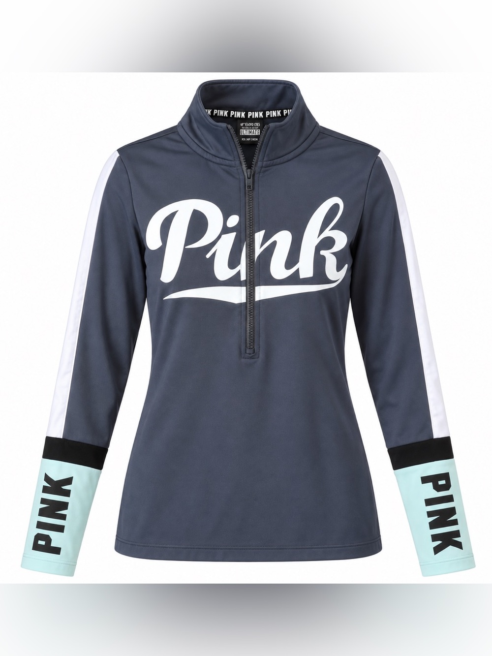 Victoria’s Secret PINK Ultimate Logo Quarter Zip 2010s Gray Mint XS